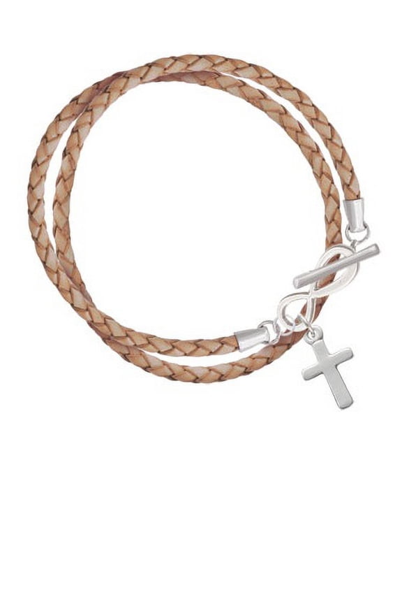 Simple Plain Small Cross - Elegant Infinity Natural Leather Wrap Bracelet