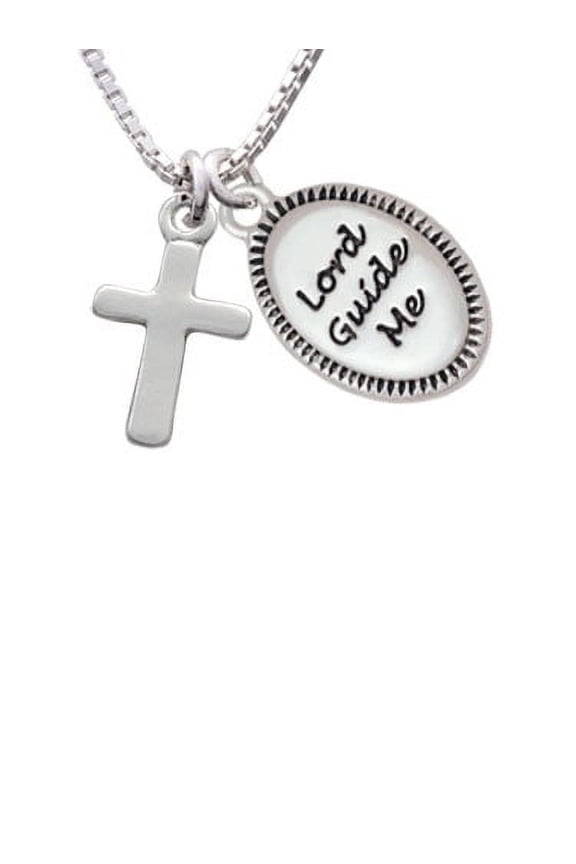 Simple Plain Small Cross Lord Guide Me Necklace, 18"+2"