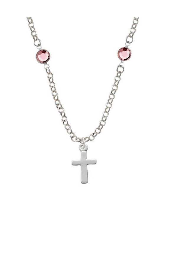 Simple Plain Small Cross Pink Crystal Fiona Necklace