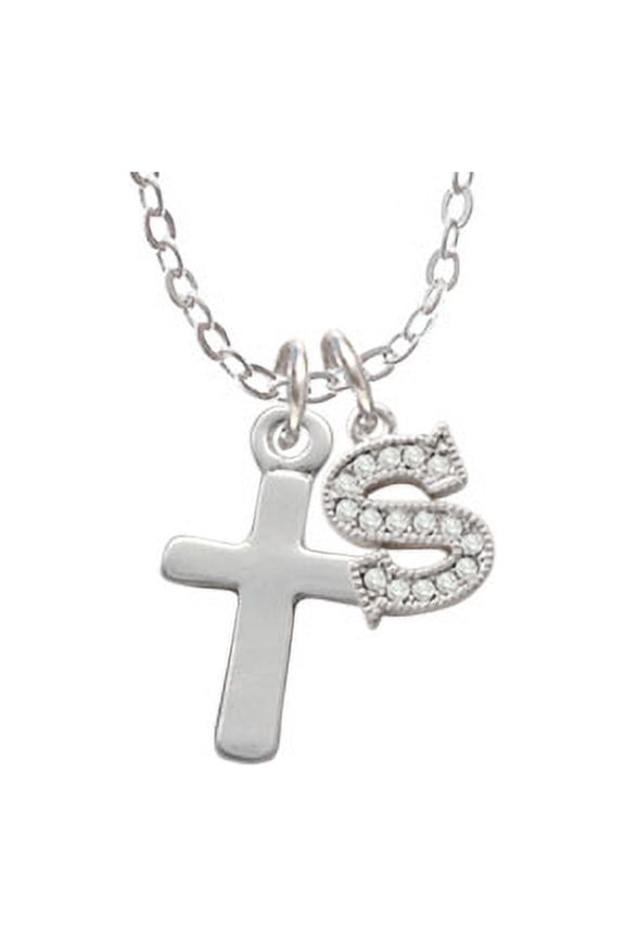 Simple Plain Small Cross - S - Crystal Initial Sophia Necklace, 18"+1"
