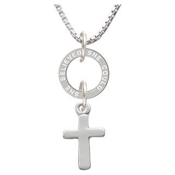 Simple Plain Small Cross - She Believed Eternity Ring Necklace
