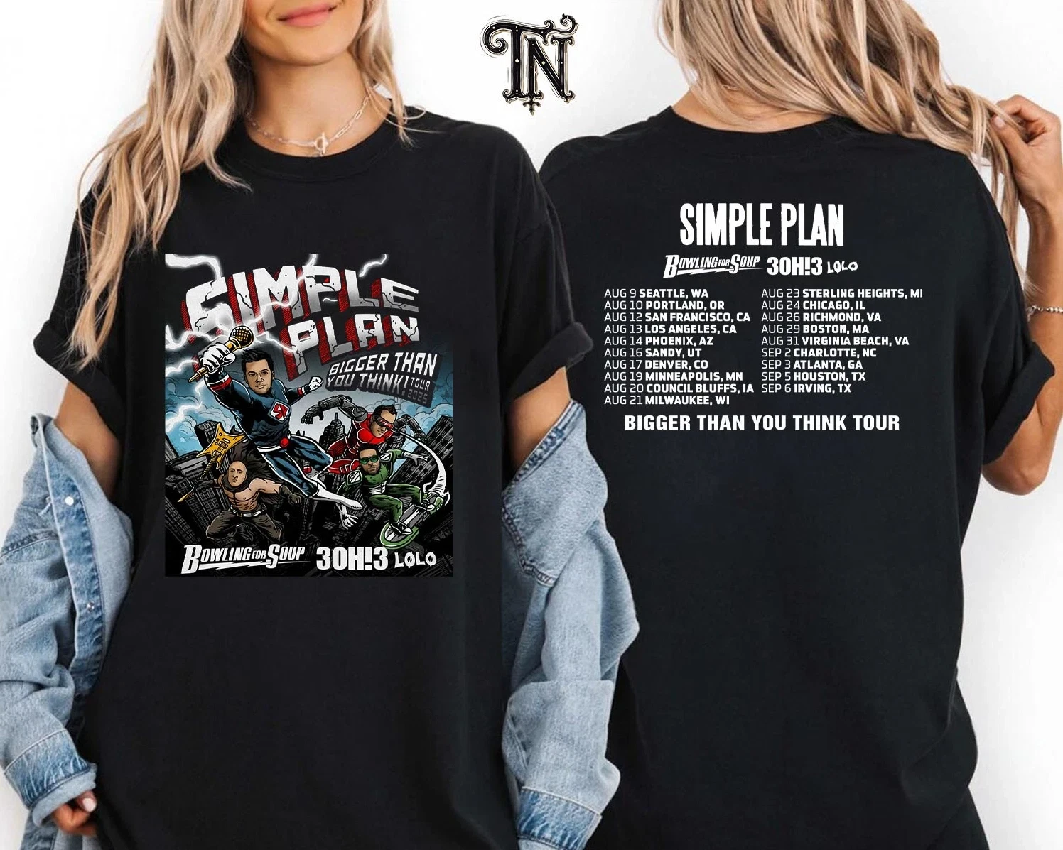 Simple Plan Bigger Than You Think! Tour 2025 Fan Gifts Double Sided T