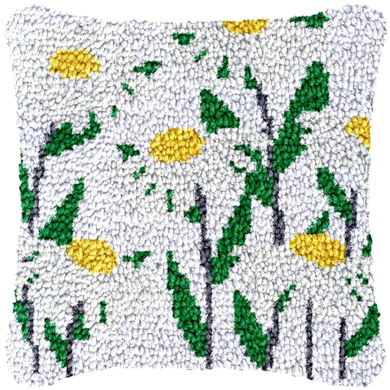 Simple Plant Flower Latch Hook Pillow Cover Kits for DIY Handmade Throw Pillow Cross Stitch Latch Hook Pillowcase Rug Kits with Preprinted Color Pattern Canvas Crochet Yarn Kits 17''X 17''(ch77)