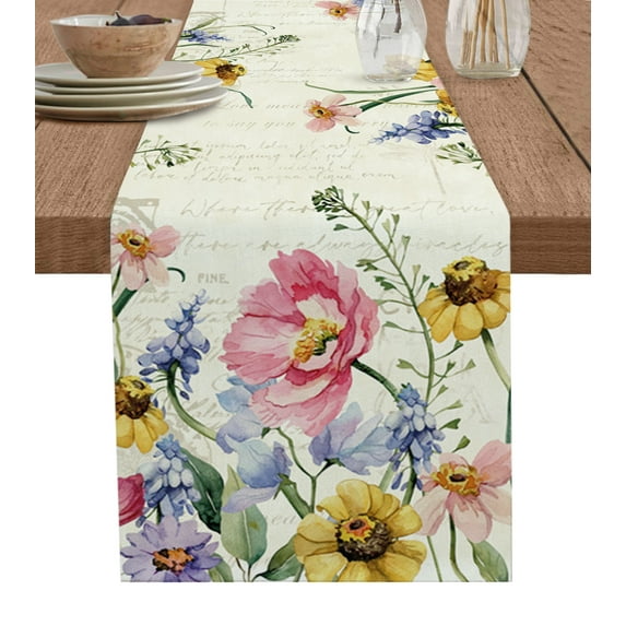Simple Plant Flower Table Flag Black And White Watercolor Table Runner Hotel Party Family Kitchen Table Aesthetically rated