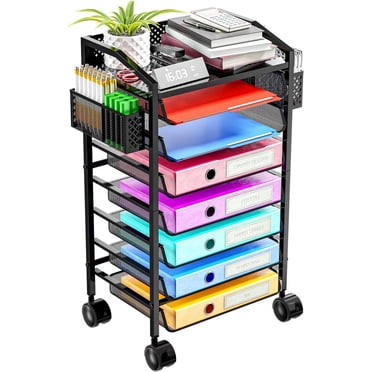 3-Tier Rolling File Cart With Hanging Folders - Mobile Desk Organizer With Lockable Wheels