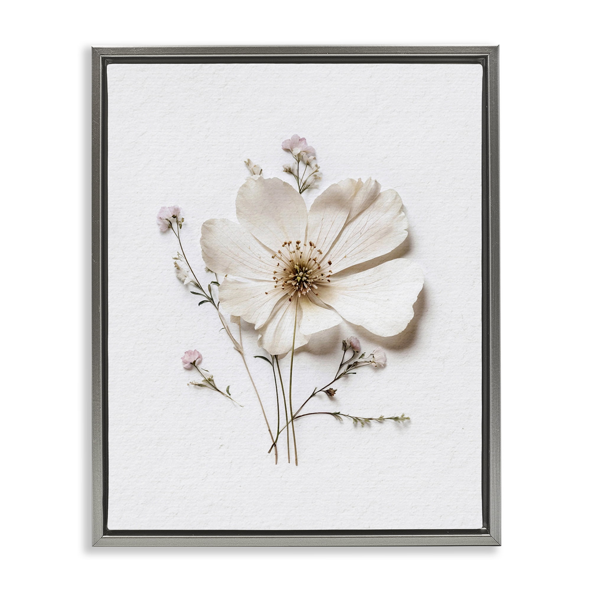 Simple Pressed Cottage Flower Gray Framed Floater Canvas Wall Art, design by Lettered and Lined