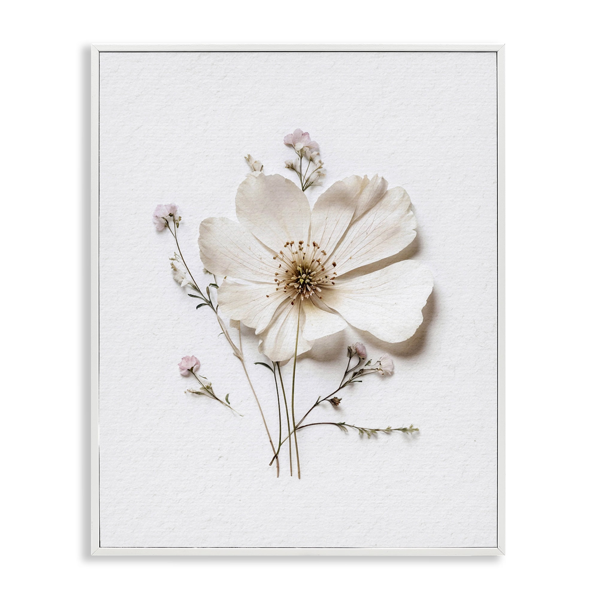Simple Pressed Cottage Flower White Framed Giclee Art, design by Lettered and Lined