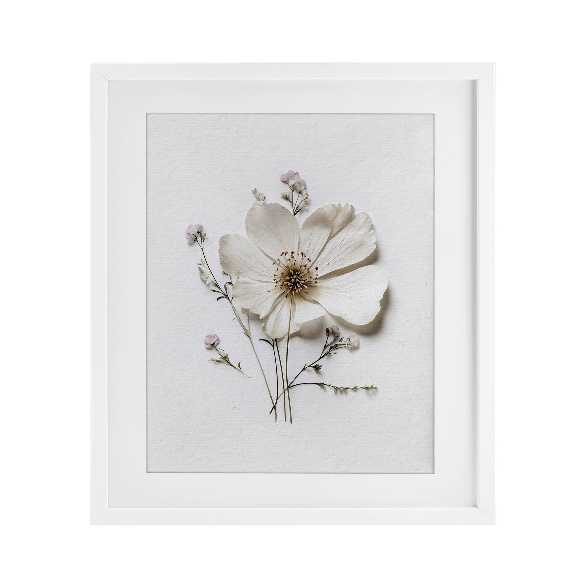 Simple Pressed Cottage Flower White Framed Print Under Glass, design by Lettered and Lined