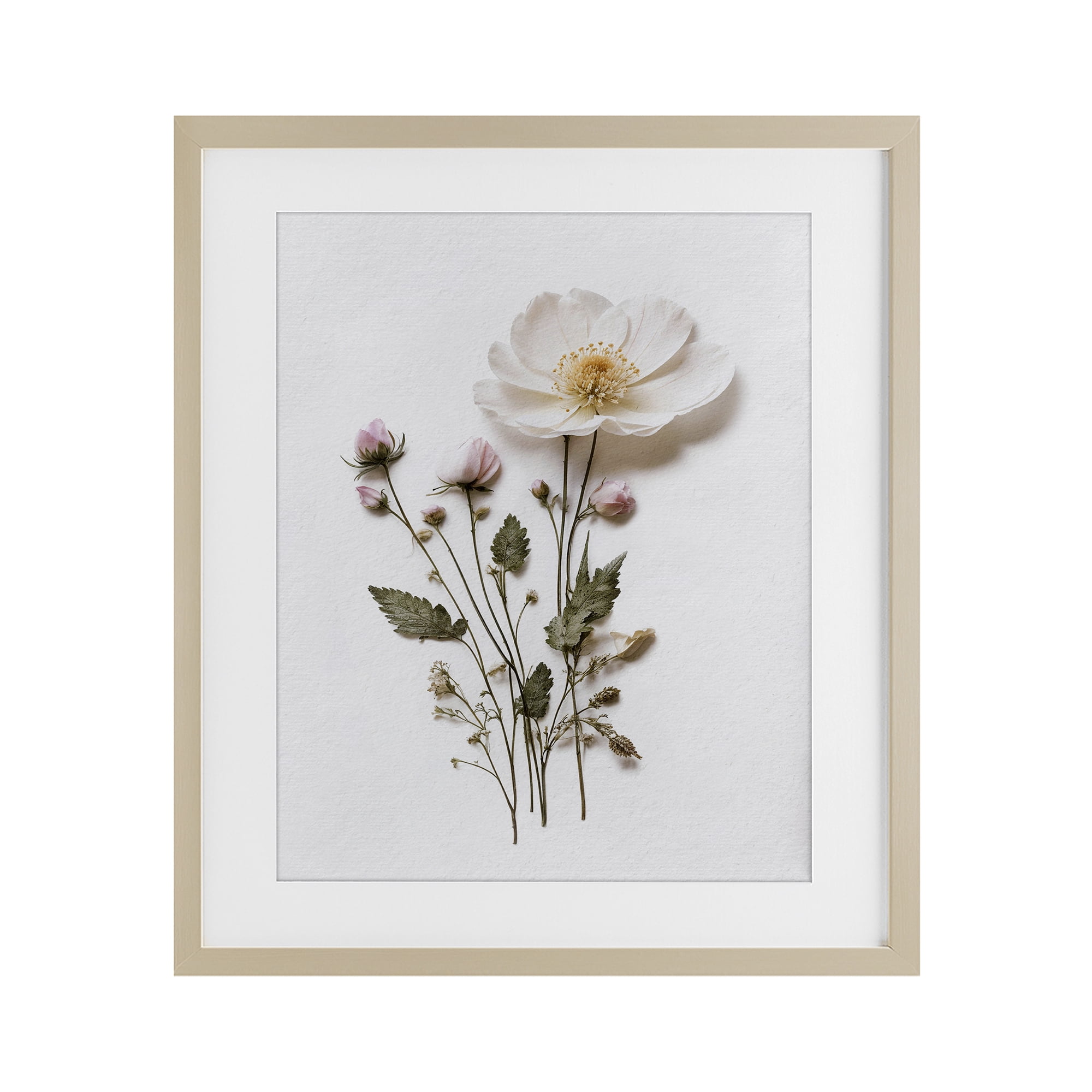 Simple Pressed Flowers Birch Framed Print Under Glass, design by Lettered and Lined