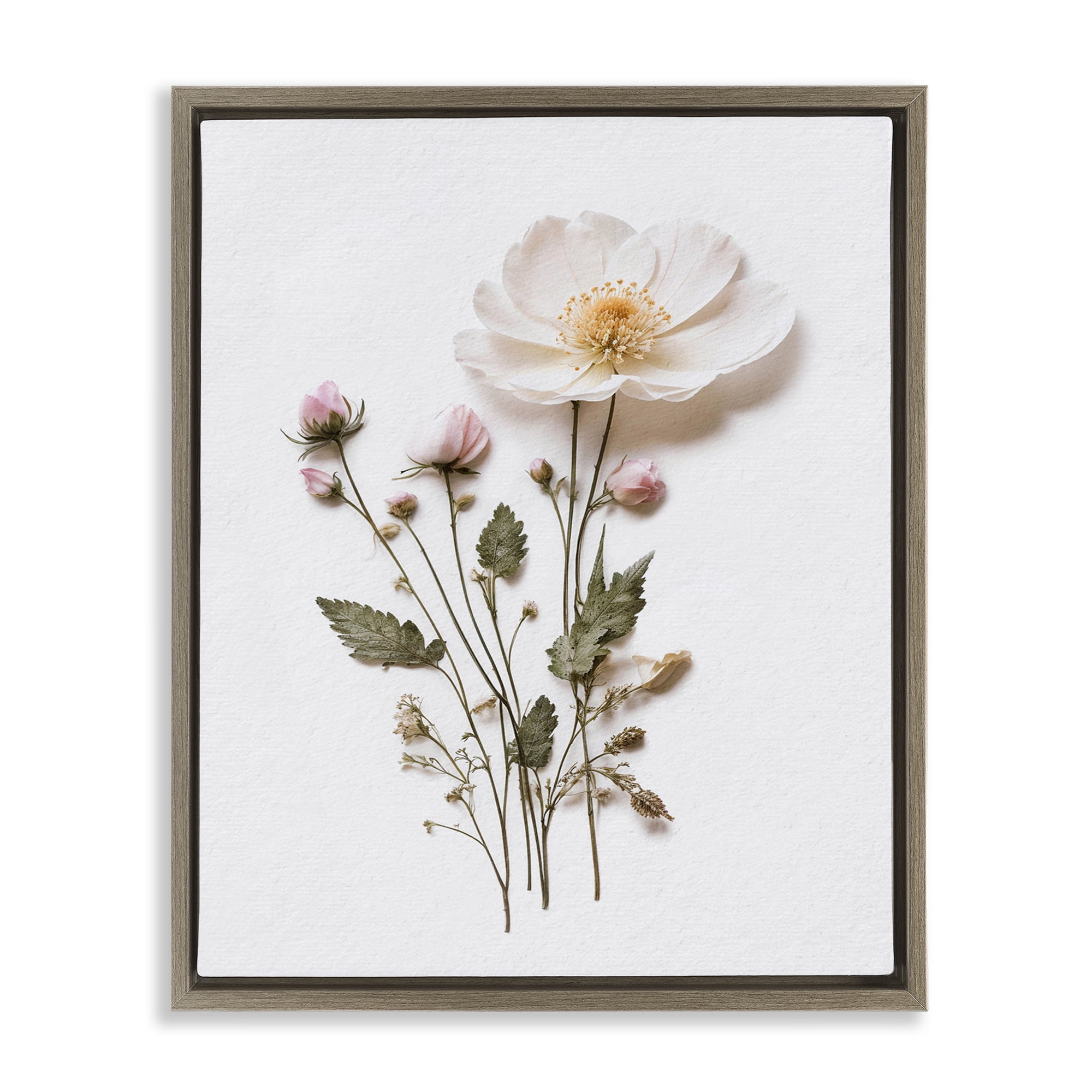 Simple Pressed Flowers Brown Framed Floater Canvas Wall Art, design by Lettered and Lined