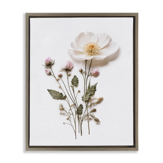 Stupell Industries Shabby Chic Simple Pressed Flowers Brown Floating Frame Canvas Art, 17 x 21, by Lettered and Lined