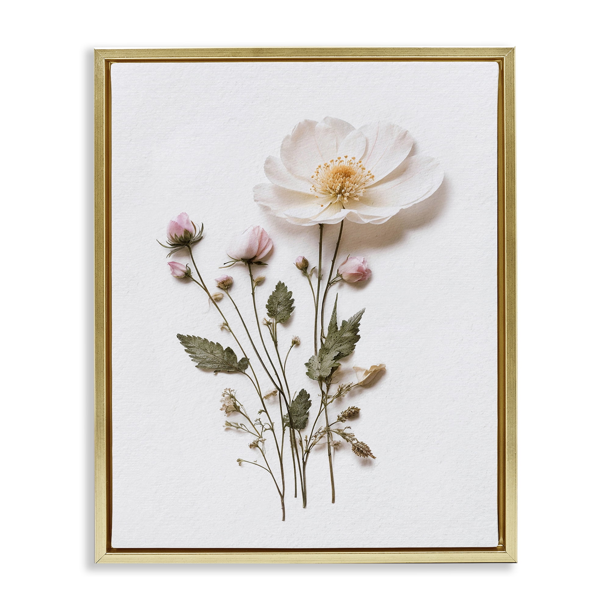 Simple Pressed Flowers Gold Framed Floater Canvas Wall Art, design by Lettered and Lined
