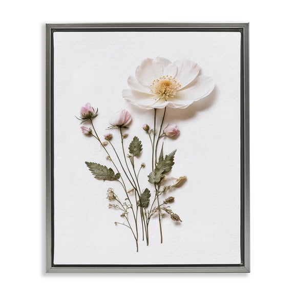 Simple Pressed Flowers Gray Framed Floater Canvas Wall Art, design by Lettered and Lined