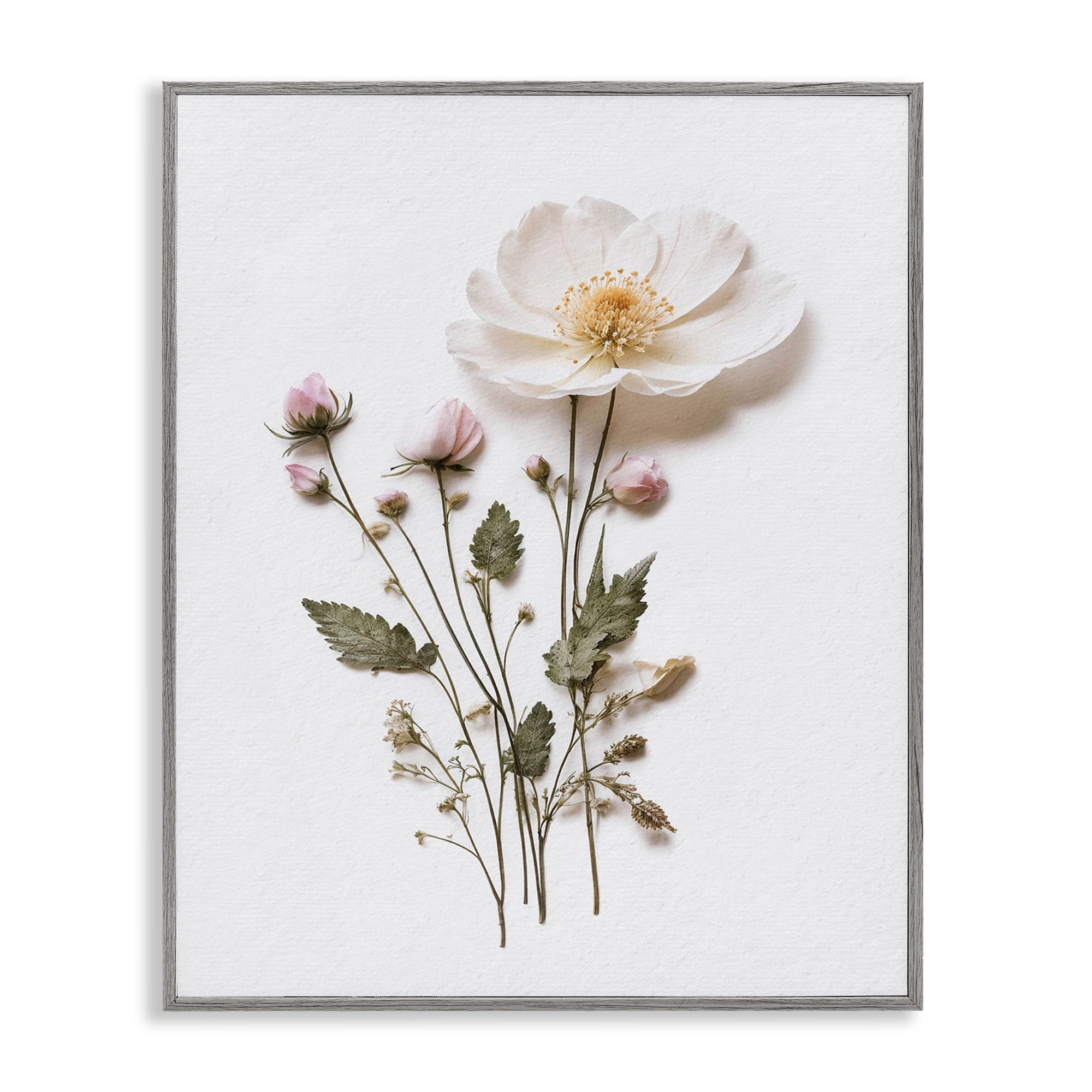 Simple Pressed Flowers Gray Framed Giclee Art, design by Lettered and Lined
