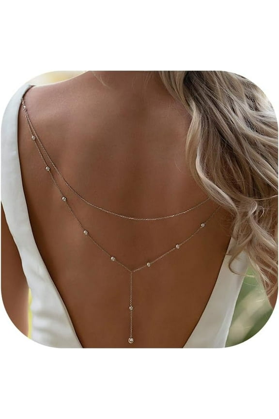 Simple Pro Rhinestone Layered Back Chain Body Jewelry for Women Sexy Backless Rhinestone Crystal Necklace Bridal Wedding Backdrop Dress Accessories Jewelry[w170]