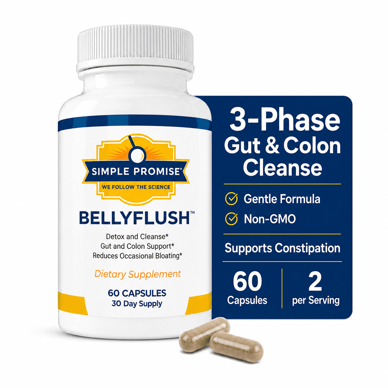 Simple Promise BellyFlush - Digestive Support Supplement with Milk Thistle & Bentonite Clay, 60 Capsules