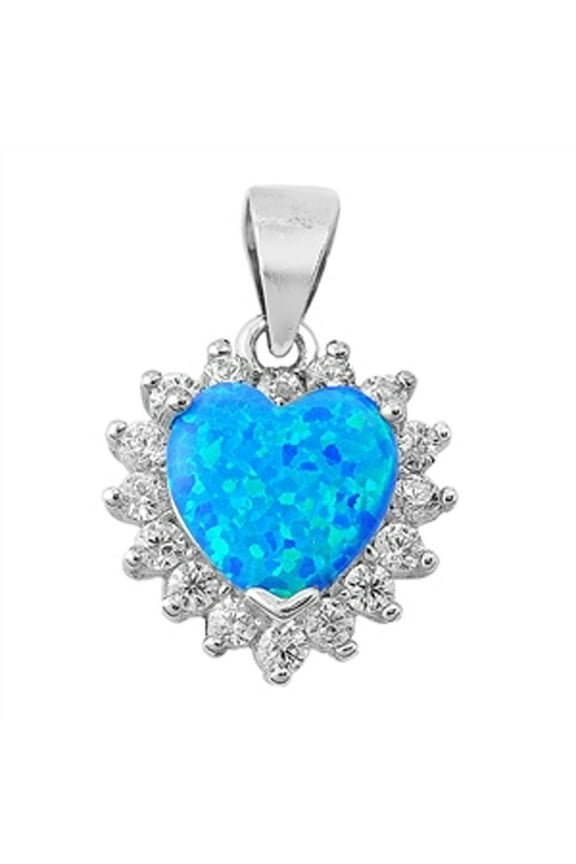Simple Promise Heart Pendant Blue Simulated Opal .925 Sterling Silver Charm Jewelry Female Unisex