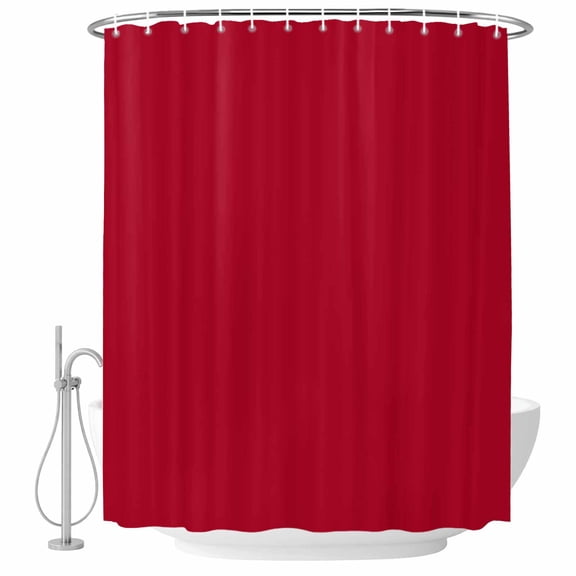 Simple Pure Shower Curtain Red Solid Color Waterproof Fabric Shower Curtain Set with 12 Hooks, Bathroom Curtains for Farmhouse Home Hotel Holiday Decor, 72" W x 72" L
