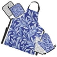 thumbnail image 1 of Simple Purple Leaf Oven Mitts and Pot Holders with Chef Apron Set 5 Pcs Kitchen Cooking Set, 1 of 6