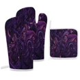 thumbnail image 1 of Simple Purple Ripple Oven Mitt And Pot Holder Set Oven Glove for Kitchen Baking Cooking Grilling, 1 of 6