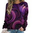 thumbnail image 1 of Simple Purple Ripple Women's Floral Printed Sweatshirt Long Sleeve Crewneck Casual Loose Vintage Graphic Pullover Tops, 1 of 7