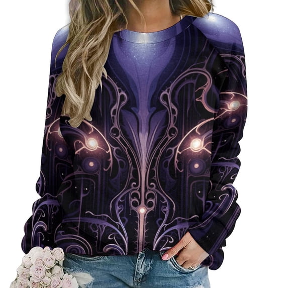 Simple Purple Ripple Womens Casual Crewneck Sweatshirt Long Sleeve Tops Cute Pullover Loose Fit