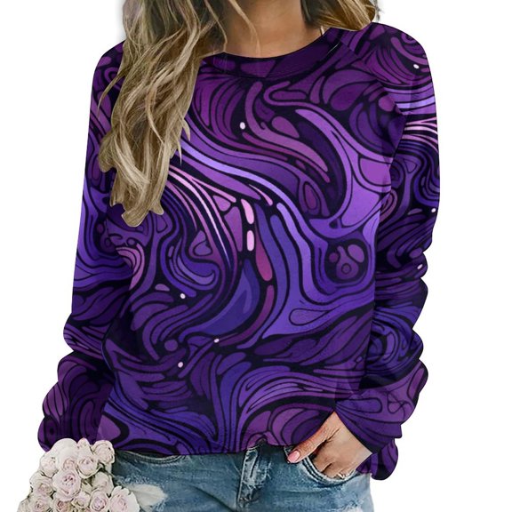Simple Purple Ripple Womens Casual Crewneck Sweatshirt Long Sleeve Tops Cute Pullover Loose Fit