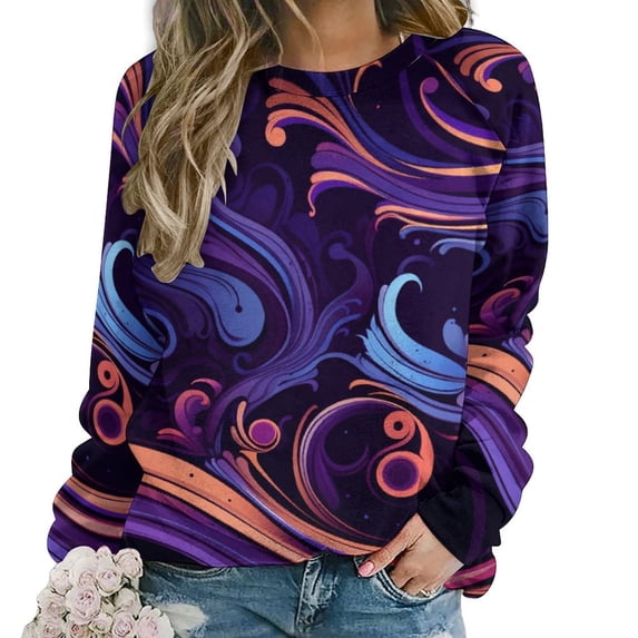 Simple Purple Ripple Womens Oversized Sweatshirts Hoodies Crewneck Casual Tops Comfy FallWinter Clothes 2024