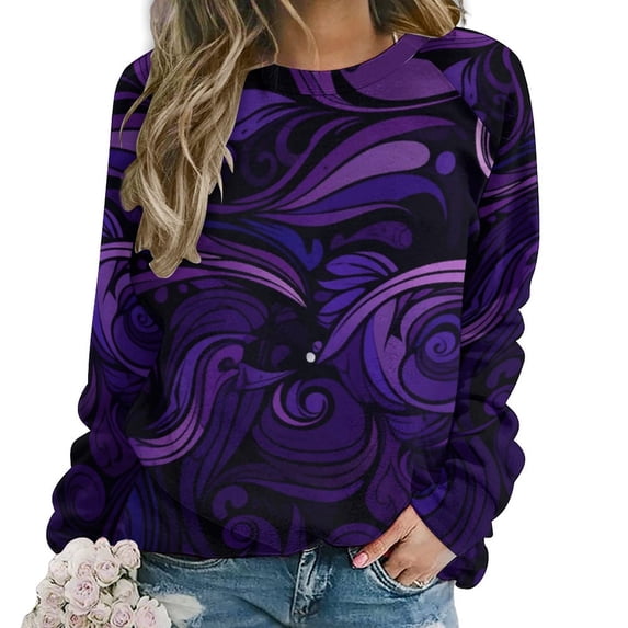 Simple Purple Ripple Womens Oversized Sweatshirts Hoodies Crewneck Casual Tops Comfy FallWinter Clothes 2024
