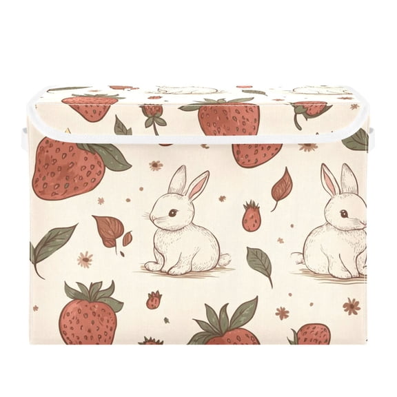 Simple Rabbit and Strawberry Large Storage Bins with Linen Collapsible Lid Storage Box 16.7 x 12.6 x 11.8in