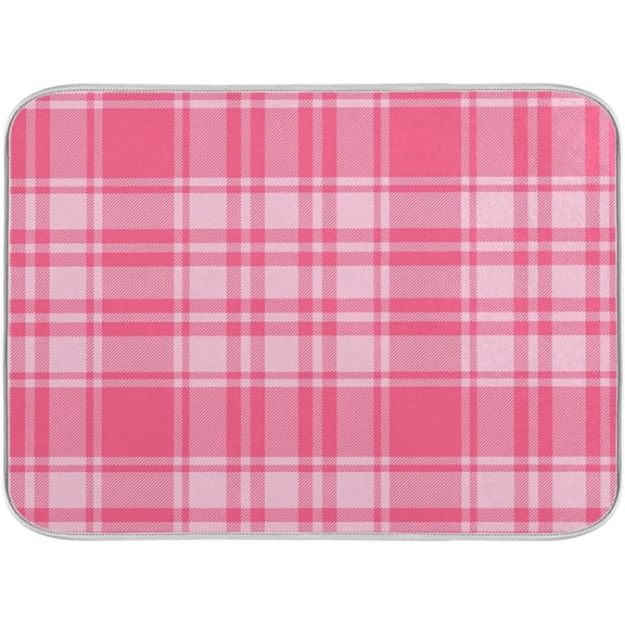 Simple Red Plaid Pattern Absorbent Dish Drying Mat Microfiber Kitchen Countertop Table Protector Multipurpose Counter Rack Sink Drainer Pad (16 x 18)