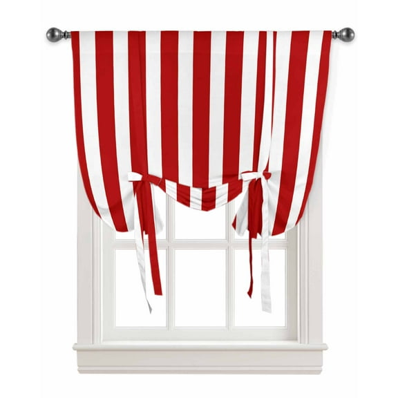 Simple Red Stripes Tie Up Curtains for Kitchen Bathroom Bedroom Windows 63 Inch Length, Geometric Vertical Linens Modern Minimalism Balloon Drape Curtains Shade Rod Pocket Curtain Panel, 52"x63"