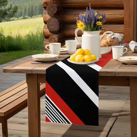 Simple Red White Black Lines Table Runner 60 Inch Long Abstract Geometric Art Table Runners Linen Burlap Tablerunner for Kitchen Dining Room Holiday Party