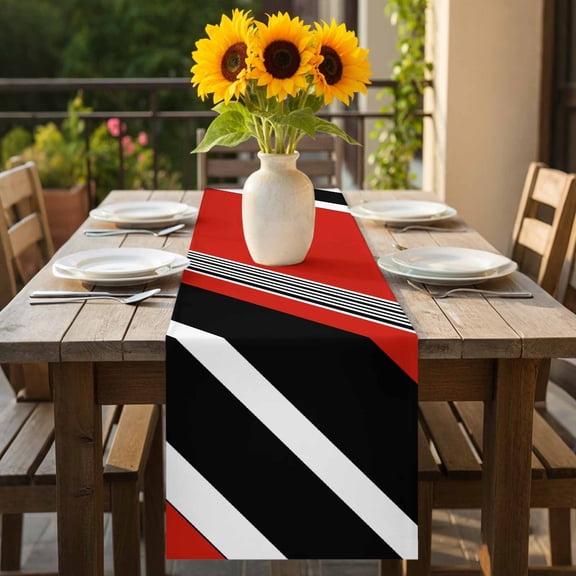 Simple Red White Black Lines Table Runner 90 Inch Long Abstract Geometric Art Table Runners Linen Burlap Tablerunner for Kitchen Dining Room Holiday Party