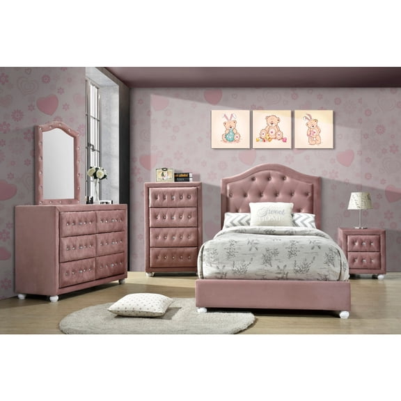 Simple Relax 2 Drawers Fabric Upholstered Nightstand in Pink Finish