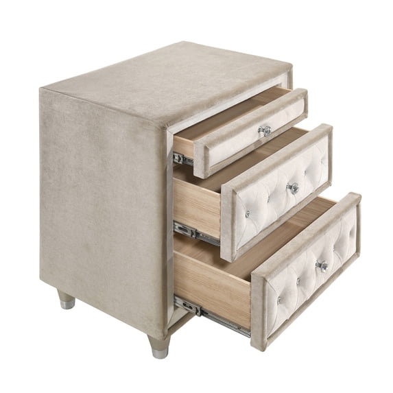 Simple Relax 3 Drawers Velvet Nightstand in Ivory and Camel