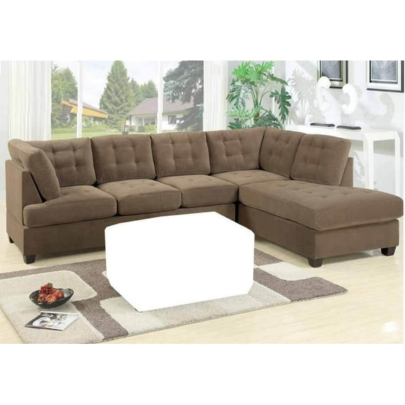 Simple Relax Beige Suede Microfiber Fabric Sectional Sofa