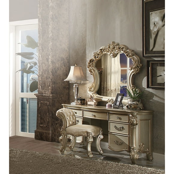 Simple Relax Fabric, Gold Patina & Bone Vanity Stool