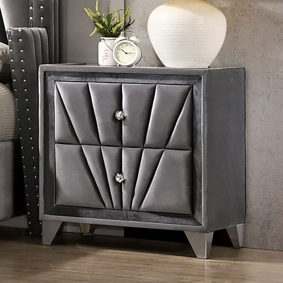 Simple Relax Fabric and Wood Nightstand with 2 Drawers in  Gray