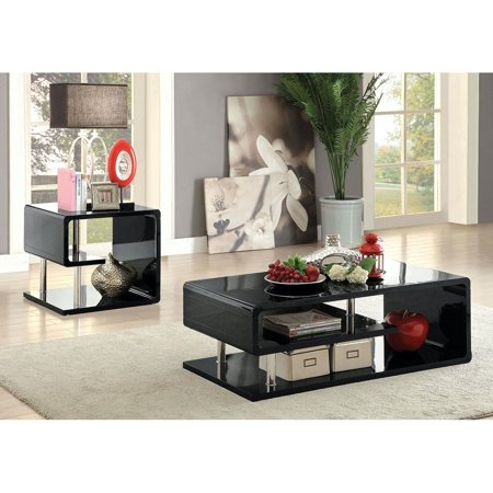 Simple Relax Lacquer and Metal End Table in Chrome Finish Black, Chrome Rectangular