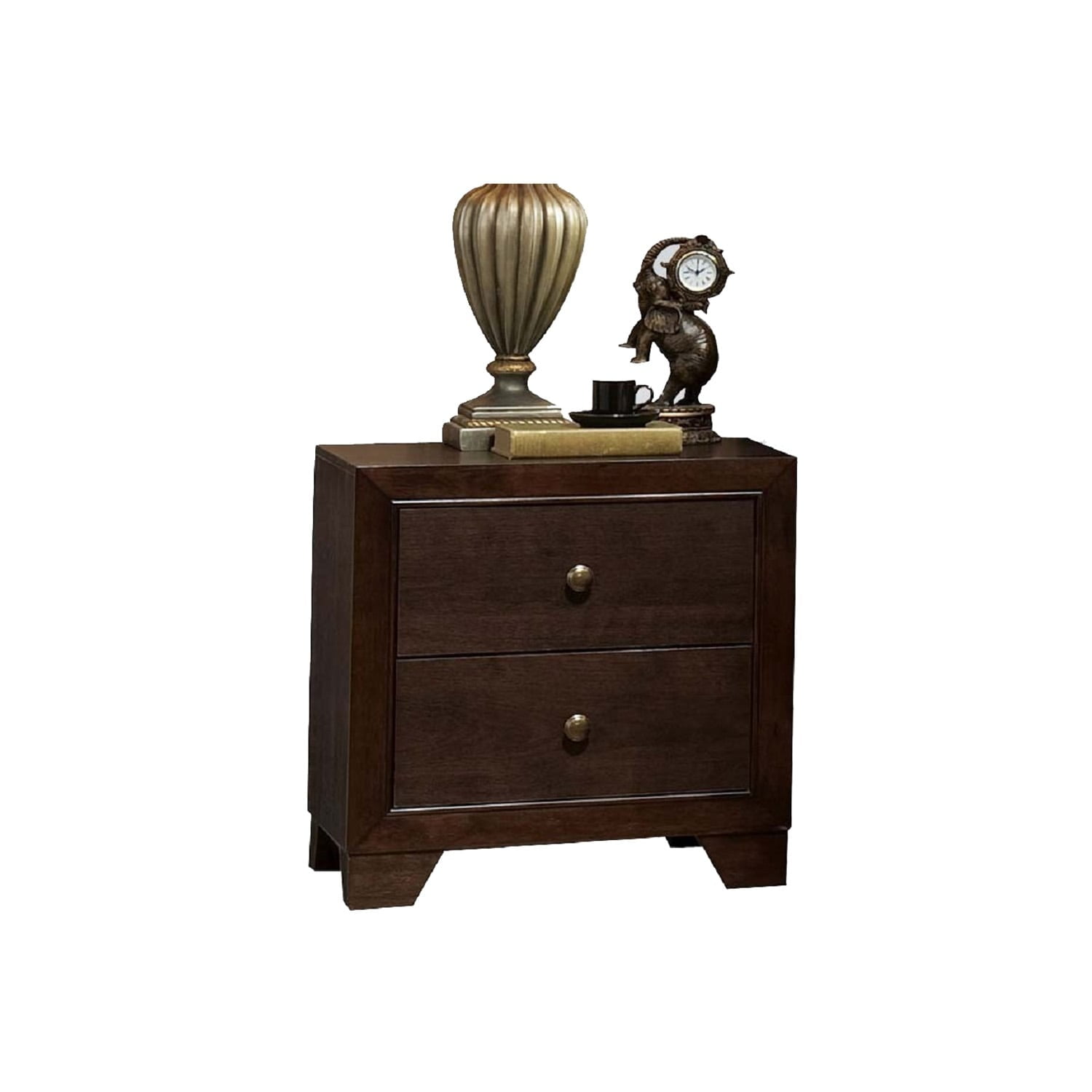 Espresso Finish 2-Drawer Wooden Nightstand