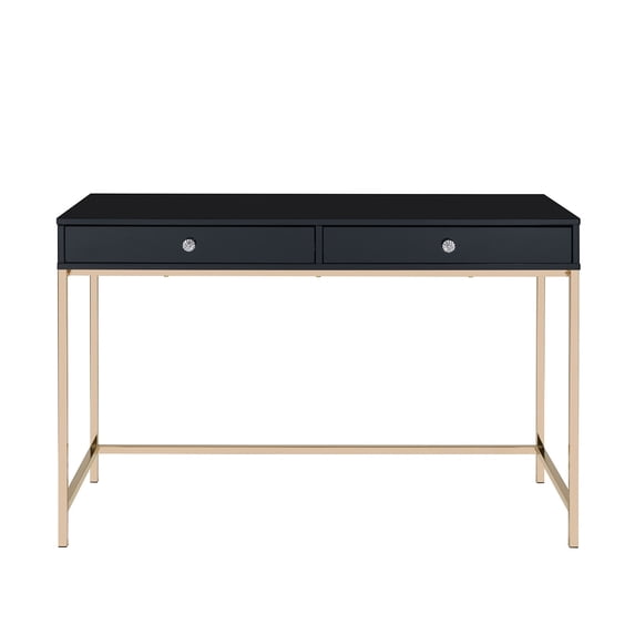 Simple Relax Rectangular Writing Desk with 2 Drawers in Black and Gold