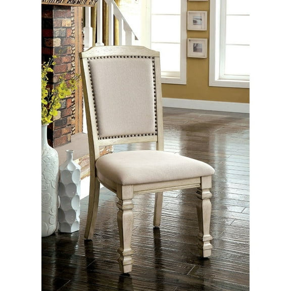 Simple Relax Set of 2 Dining Side Chair in Antique White and Ivory Finish