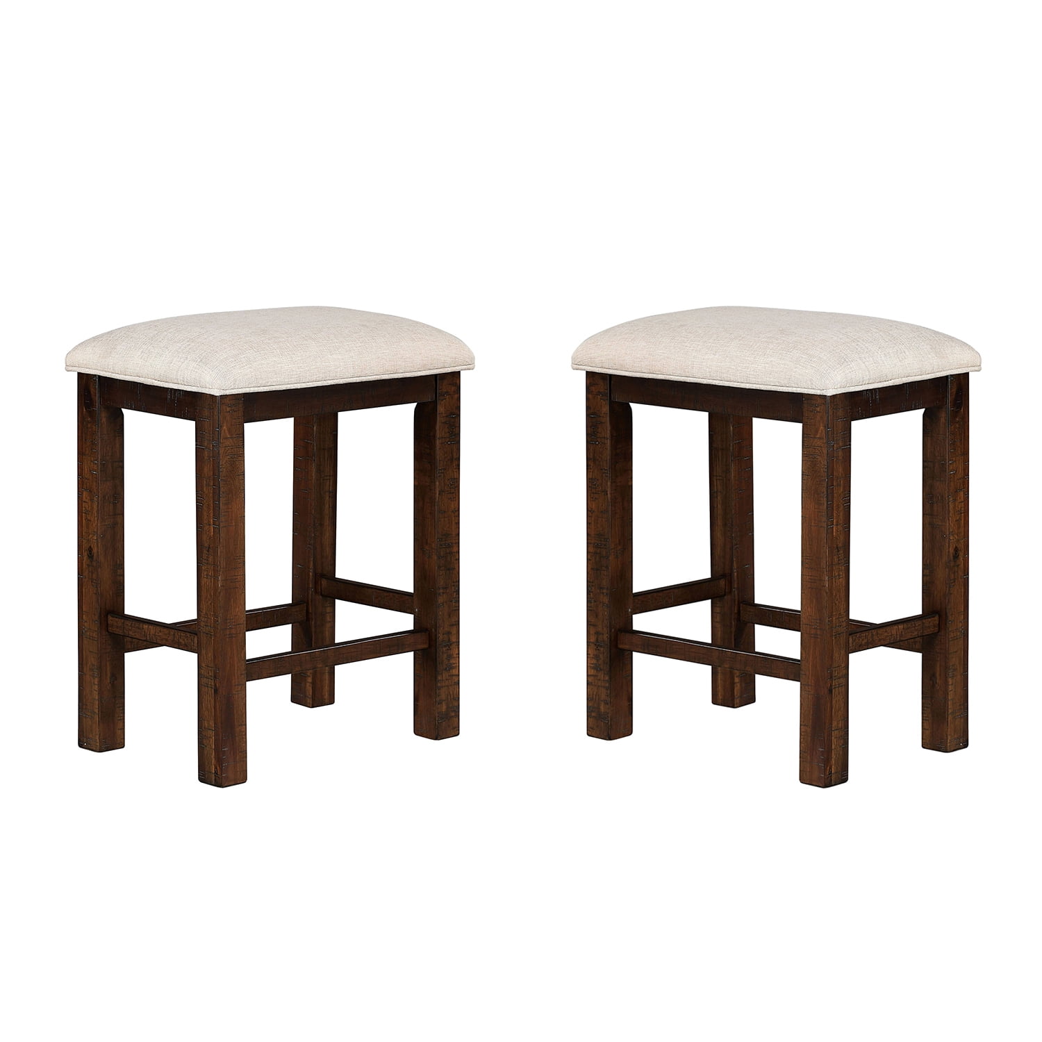 Rustic Oak and Beige Backless Wood Counter Height Stools