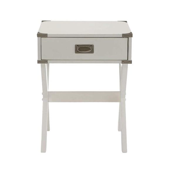 Simple Relax Side Table with Metal Corners & Drawer, White Square Wooden Accent Table for Living Room Bedroom - KD Furniture