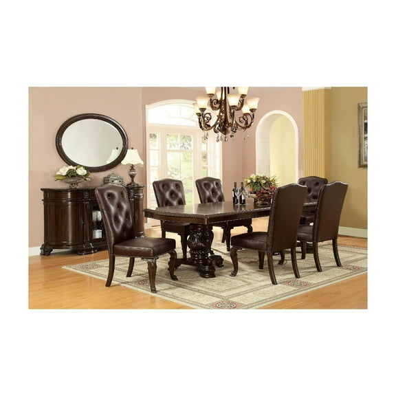 Simple Relax Sr03Cm3319T-7Pc-Leather Dining Set, Brown Cherry