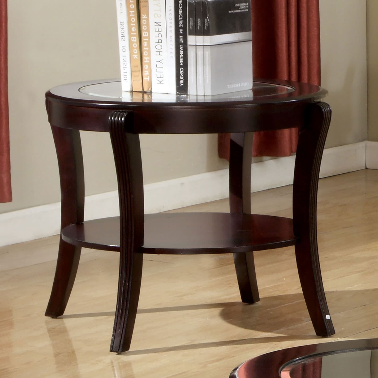Relax Table Simple Relax Tempered Glass and Solid Wood End Table in Espresso Finish ...