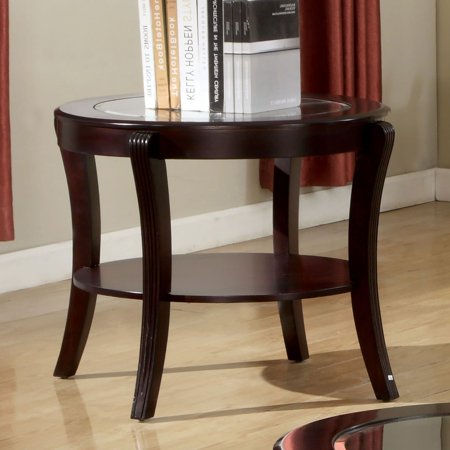 Simple Relax Tempered Glass and Solid Wood End Table in Espresso Finish