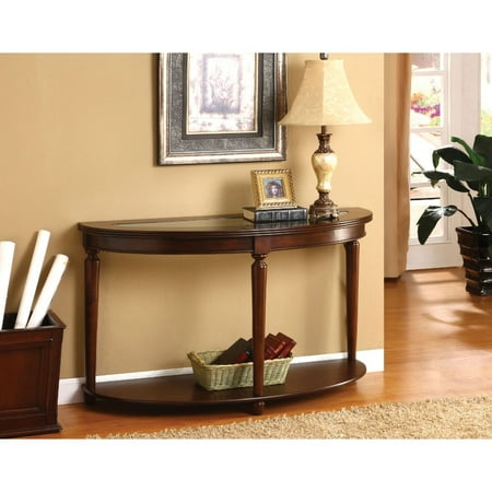 Simple Relax Tempered Glass and Wood Sofa Table in Dark Cherry Finish