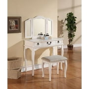 Simple Relax Tri-fold Mirror Vanity Table with Stool Set, White